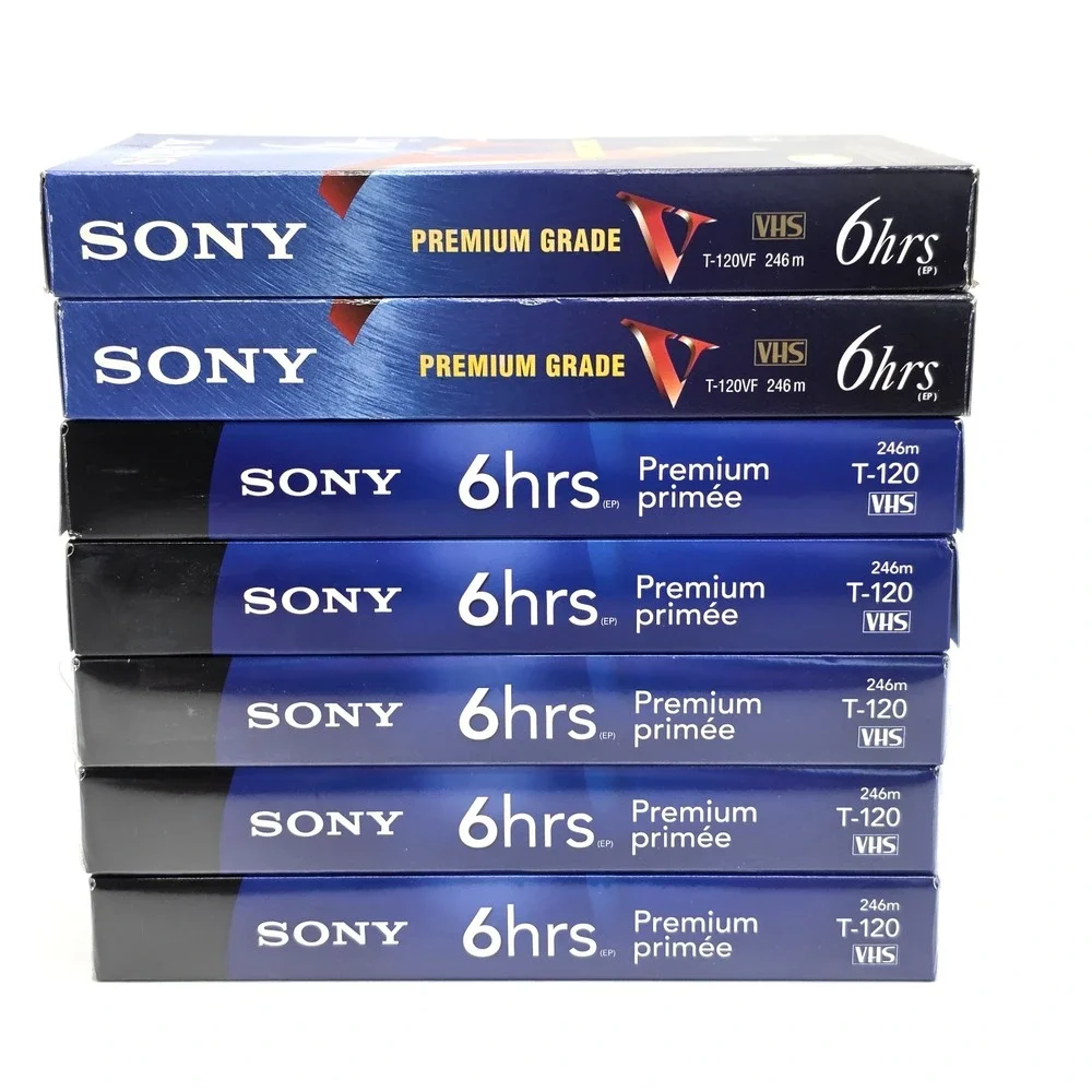 7 Lot Sony Premium Grade VHS Tapes T-120 T-120VF 6 Hrs Blank Recording VCR Tapes
